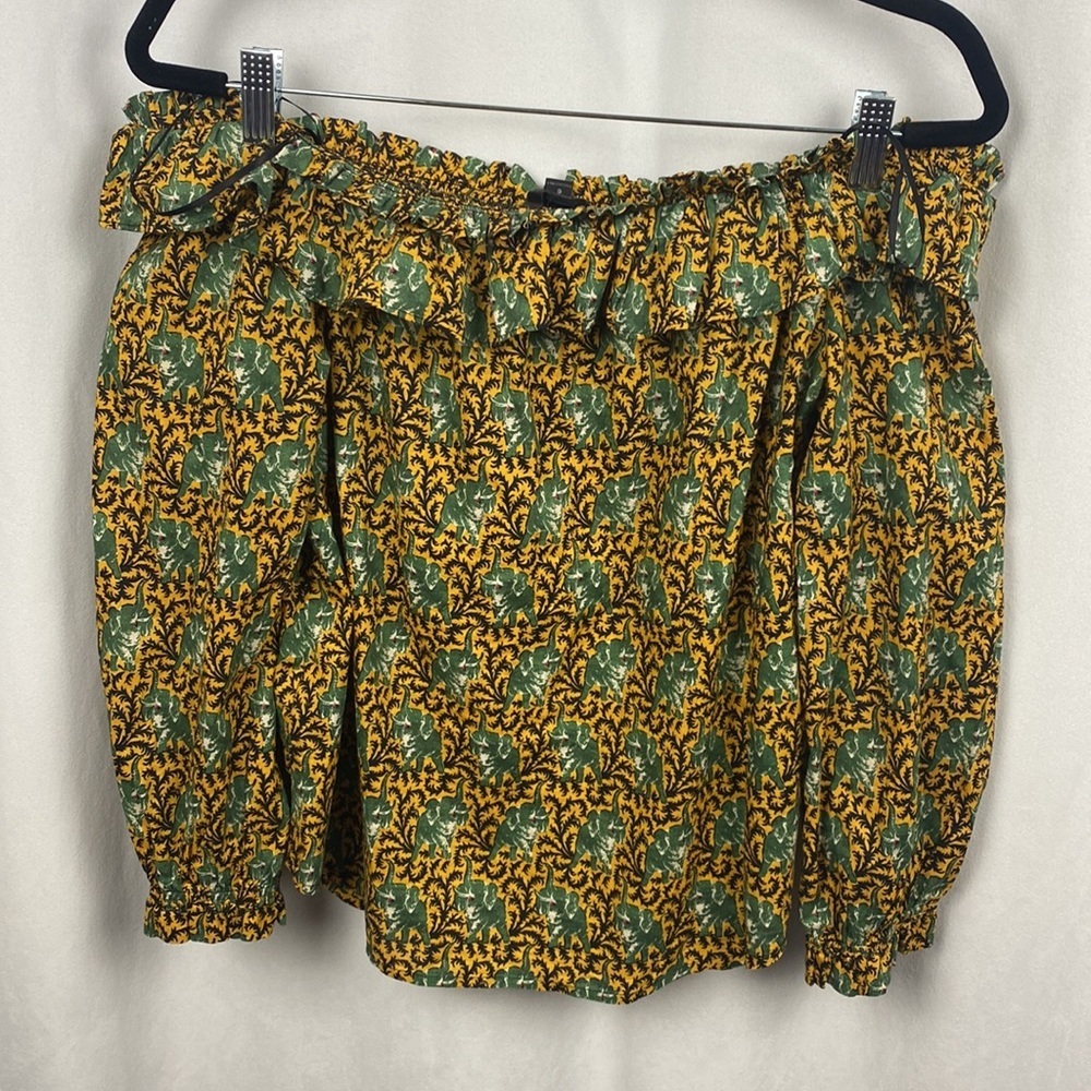 J. Crew Ratti Elephant Off Shoulder Ruffle Blouse - Size 6 - Picture 14 of 15